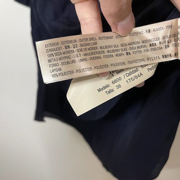 Massimo Dutti Navy Blue Button front Mulberry silk tunic blouse shirt size US 4 - Picture 3 of 5